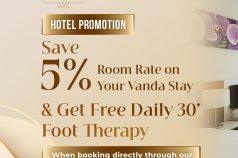 HOT DEALS: SAVE 5% ROOM RATE ON YOUR VANDA STAY & GET FREE DAILY 30' FOOT THERAPY!